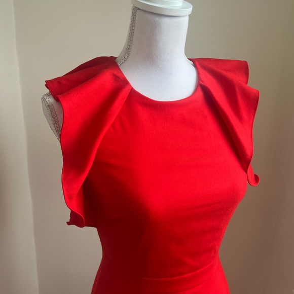 J. CREW Ruffled Short Shoulder Sleeve Midi Red Dress - Picture 9 of 13
